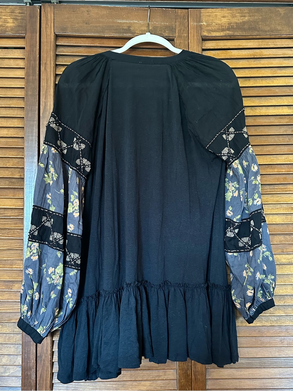 Free People Mix it Up Black Mini Tunic Dress with Floral Balloon Sleeves - Picture 11 of 14